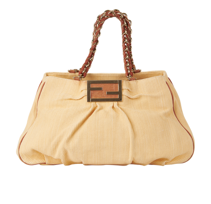 Mia Shoulder Bag, £295, Handbags, Brown/Yellow, Leather/Straw, Front view